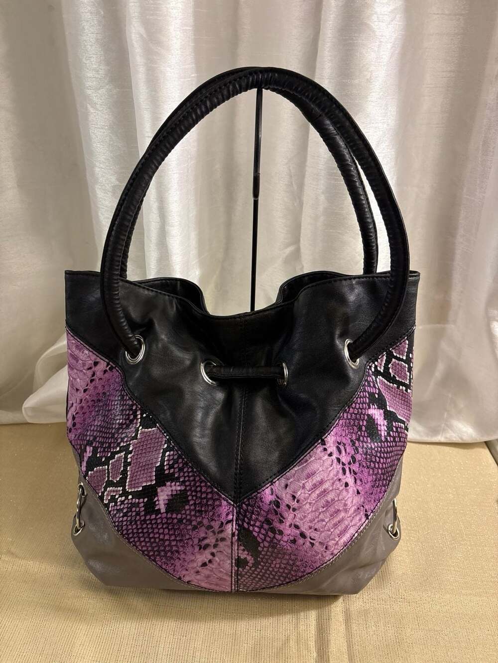 Unbranded Purple Snake Print Shoulder Bag Black Faux Leather